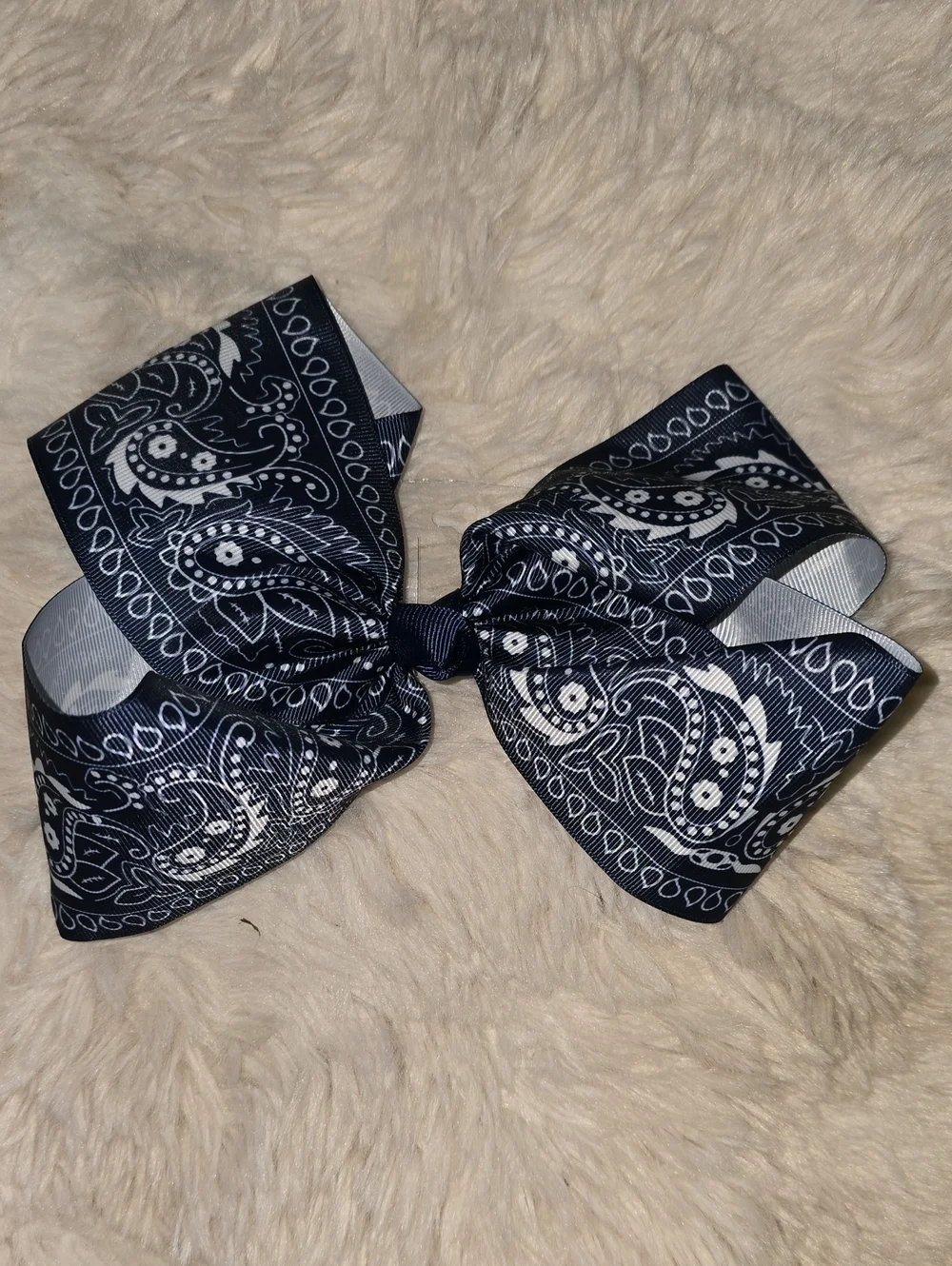Navy Bandana Print Hair Bow With Clip